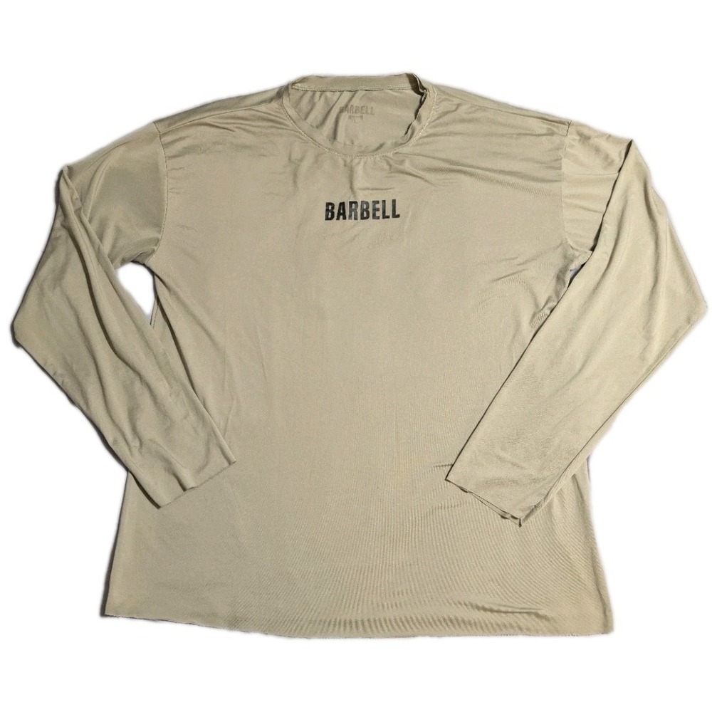 Barbell Apparel Long Sleeve Performance‎ Shirt Mens L Beige Gym Athletic Tee
